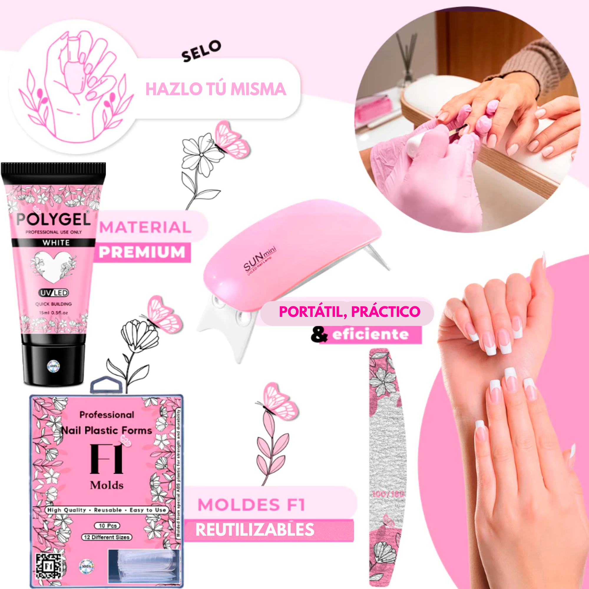 Kit Completo de Uñas en Polygel + Lámpara UV LED de Regalo 🎁
